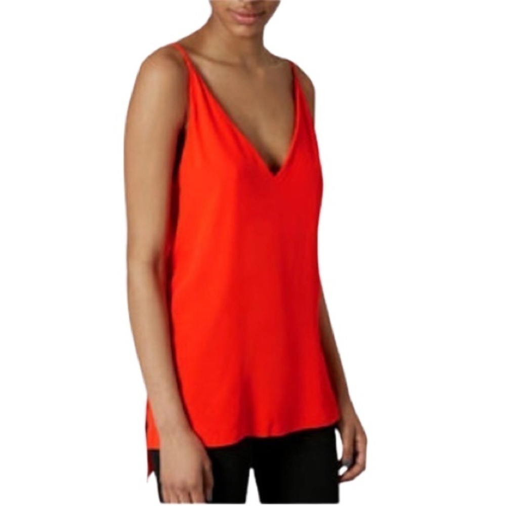 Women's 0 TopShop Strappy V-Back Red Cami V neck Side Splits